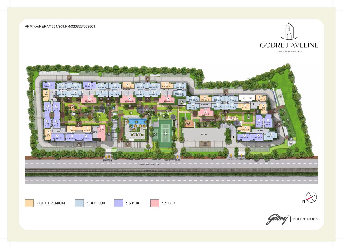 Godrej Aveline official RERA master site plan — 9 towers A to J, Yelahanka